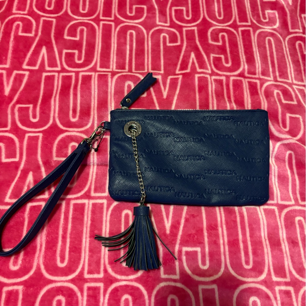 Navy Blue Nautical Wristlet Clutch with Tassel